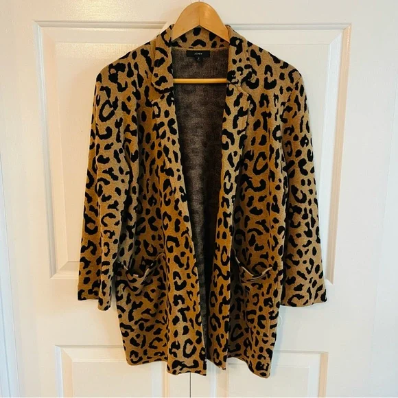 J.Crew Sophie Open-Front Leopard Sweater Blazer Relaxed Fit Wool Blend Small - Picture 3 of 6